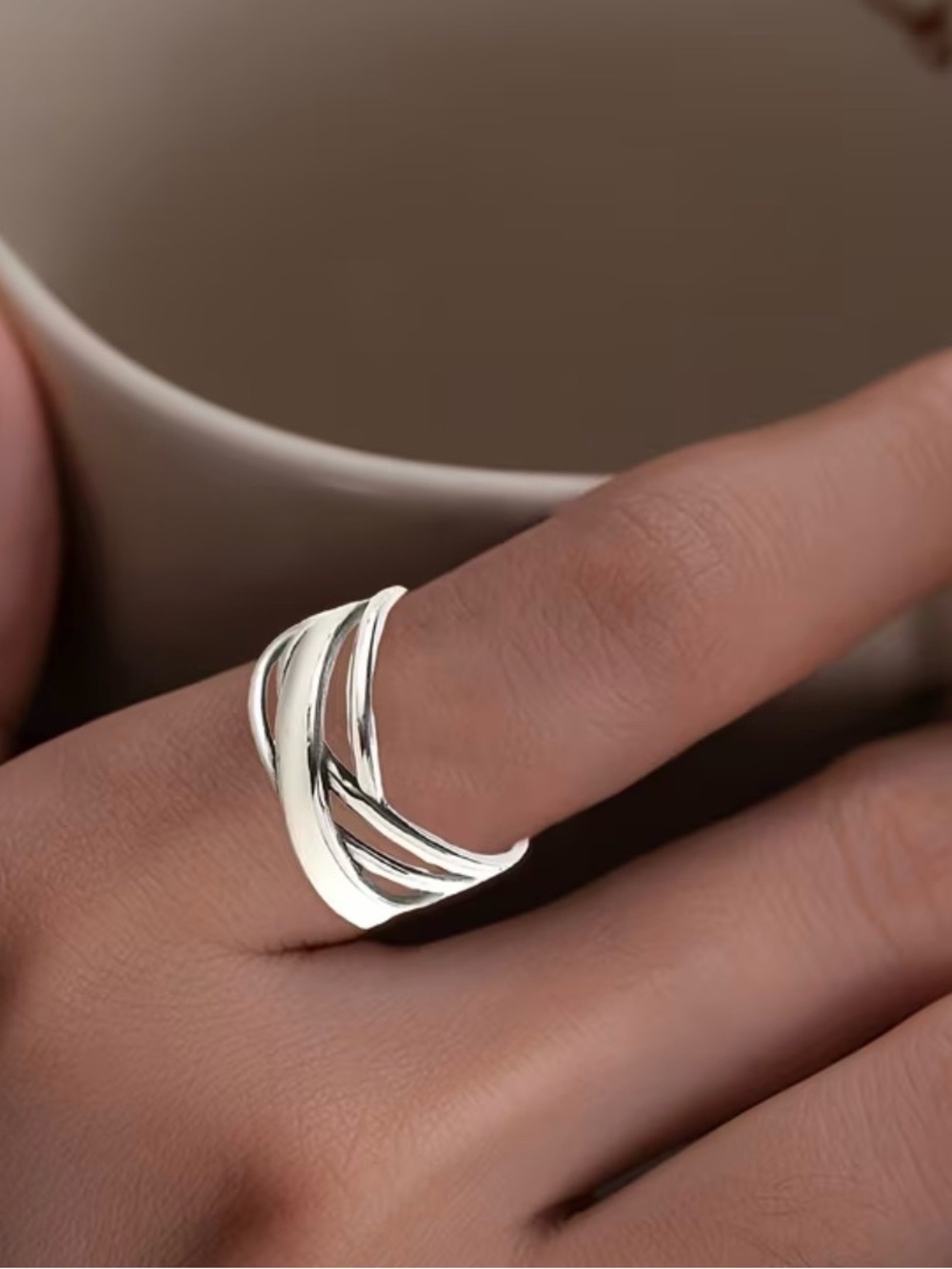 925 Silver PlatedTwisted Open Band Ring - Silver